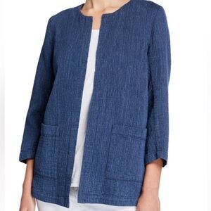 Eileen Fisher Indigo Denim Open-Front Blazer Jacket Size Small Petite EUC